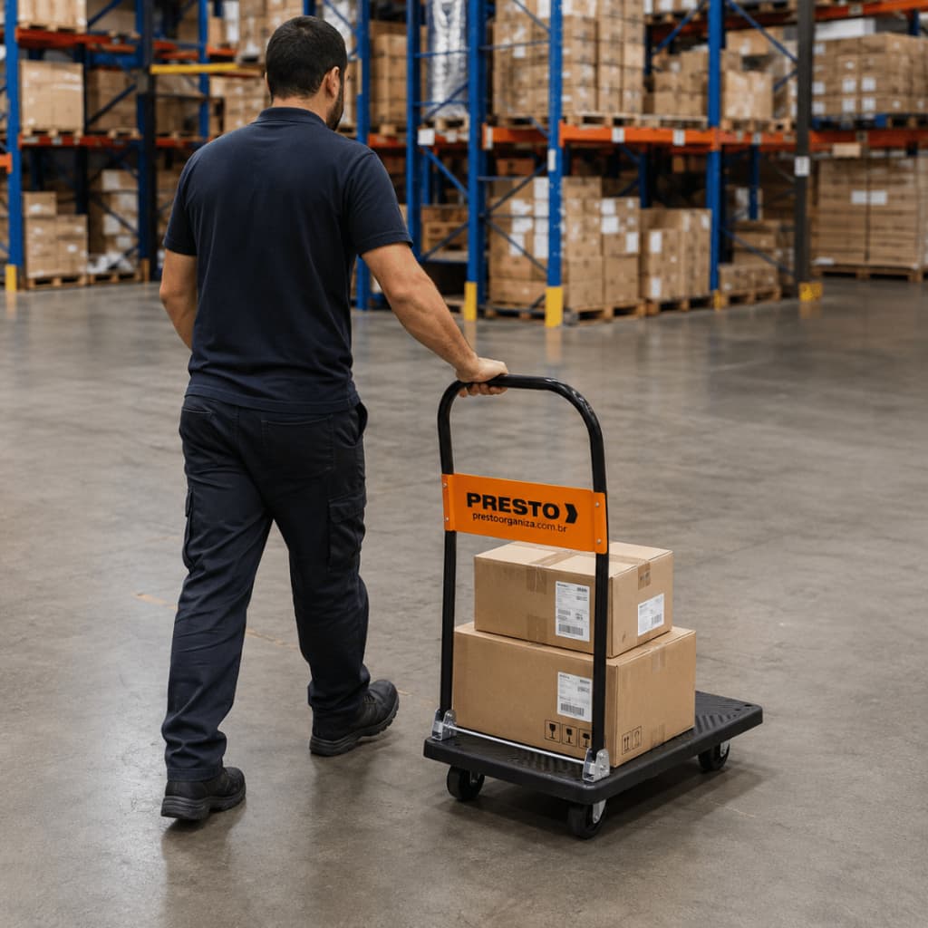 Carro Plataforma Com Rodas Alça Para Estoque Logística Expedição Cargas Capacidade 150KG Presto