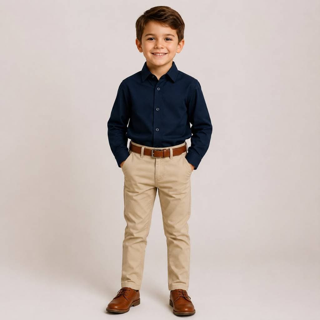 Roupa Conjunto Social Camisa Azul Calça Nude Infantil Formatura Casamento Festa Evento