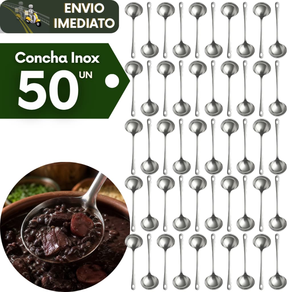 Kit 50 Conchas Para Servir Feijão Profissional Aço Inox Restaurante Hotel Buffet Lanchonete Cozinha