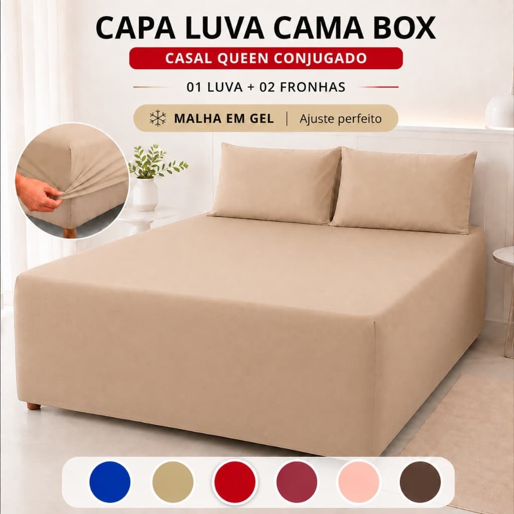 Lençol Luva Box Com Fronhas Malha Em Gel Capa Solteiro Casal Queen King