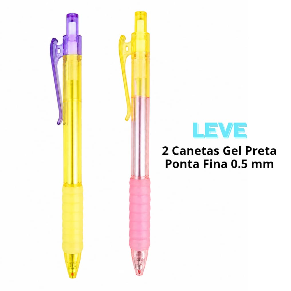 Caneta Gel Ponta Fina 0,5 mm Cor Preta Click Escrita Macia Escritório Presente Planner