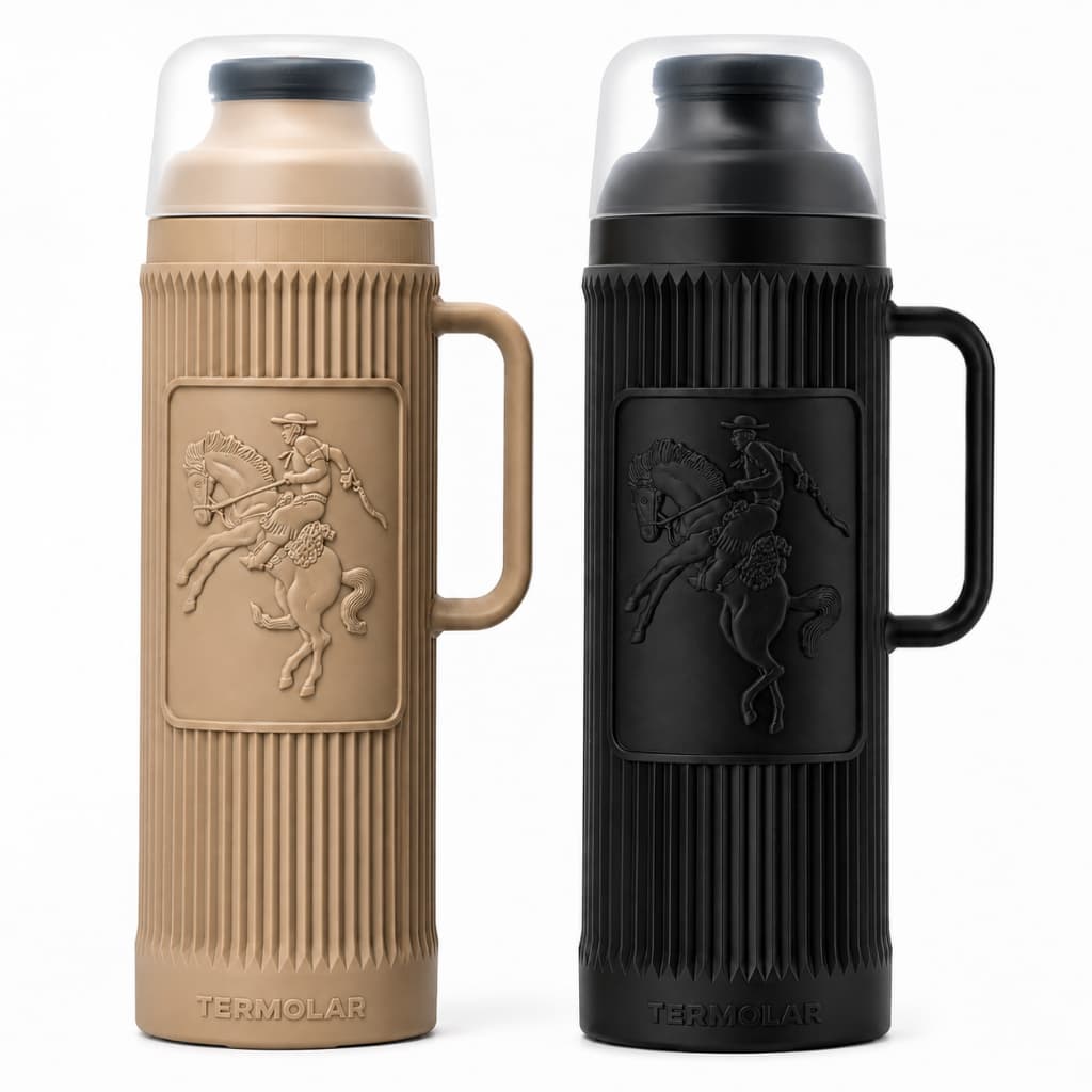 Kit 2 Garrafas Termicas Termolar 1L Com Alça Garrafa de Chimarrao Mate Quente Cafe Cha Chimarrita