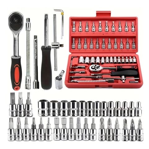 Kit De Ferramentas 40/46 Peças Jogo De Soquetes Chave Catraca Reversível Com Maleta Jogo De Ferramentas Completo