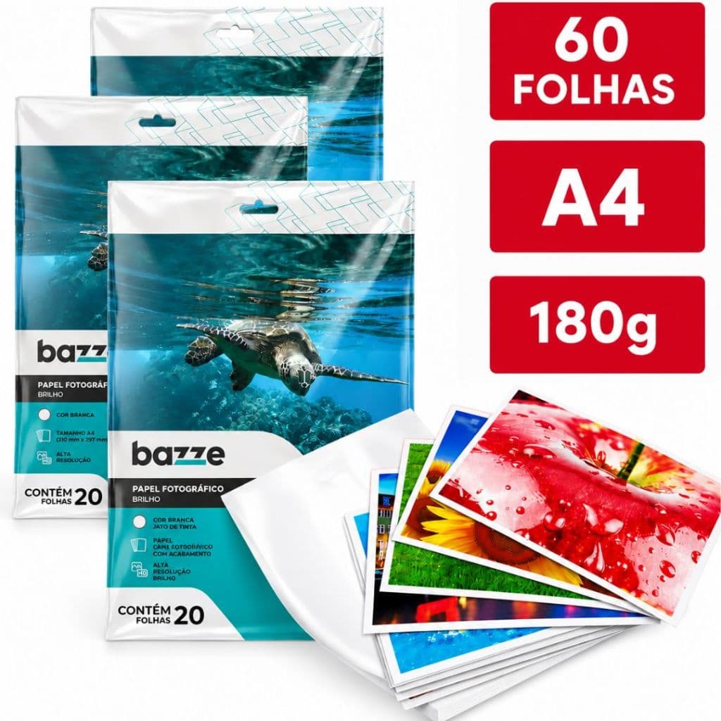 Kit Papel Fotográfico 180g A4 60 folhas Glossy Resolução HD Folha Brilhosa Papel de Alta Qualidade Revelação de Fotos