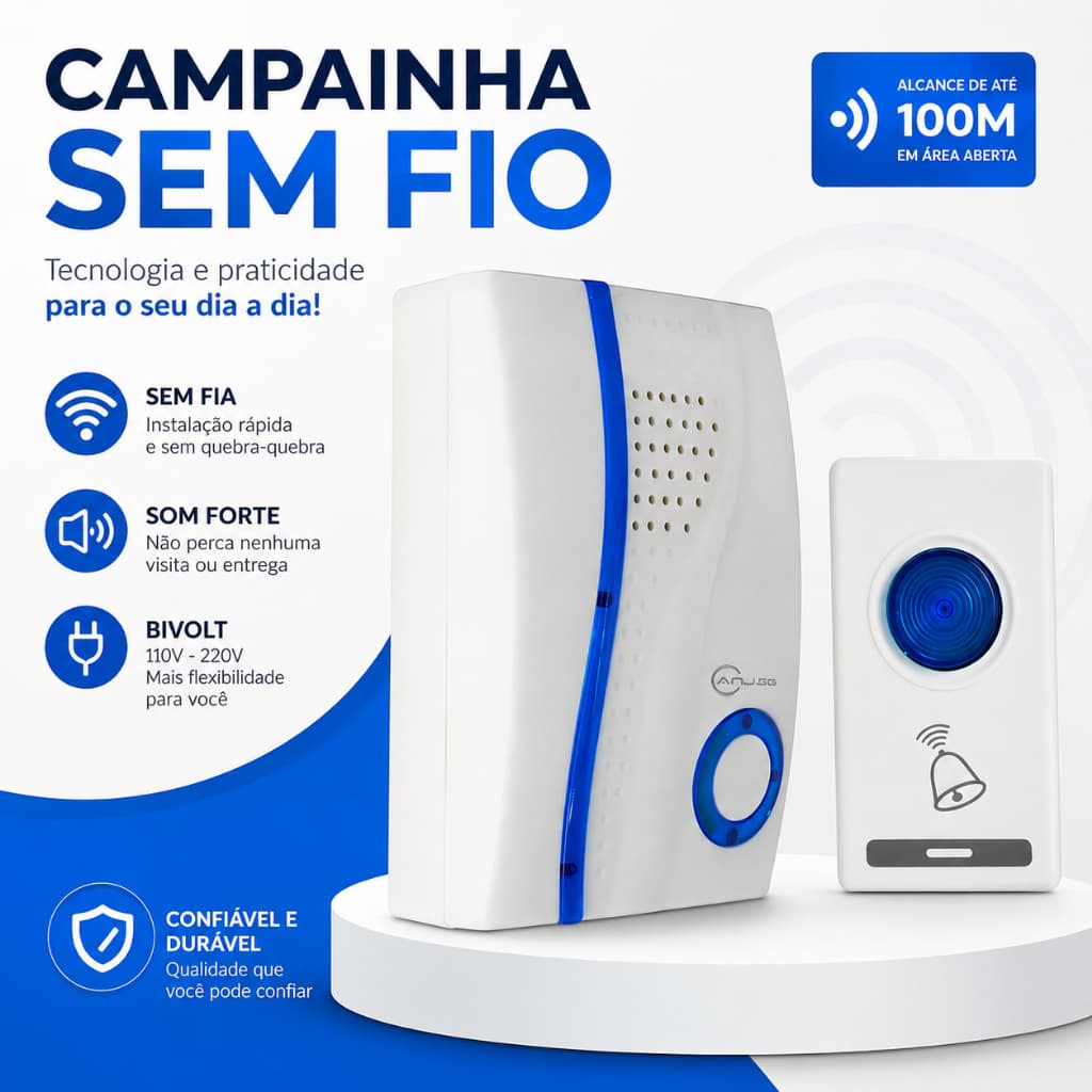 Campainha Sem Fio Digital Bivolt Wireless Casa Escritório Fácil Instalação