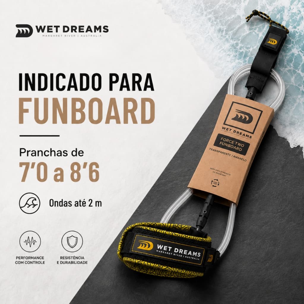 Leash Surf Prancha de Funboard Wet Dreams Force Two 8' 7mm Duplo Girador Classic Incolor