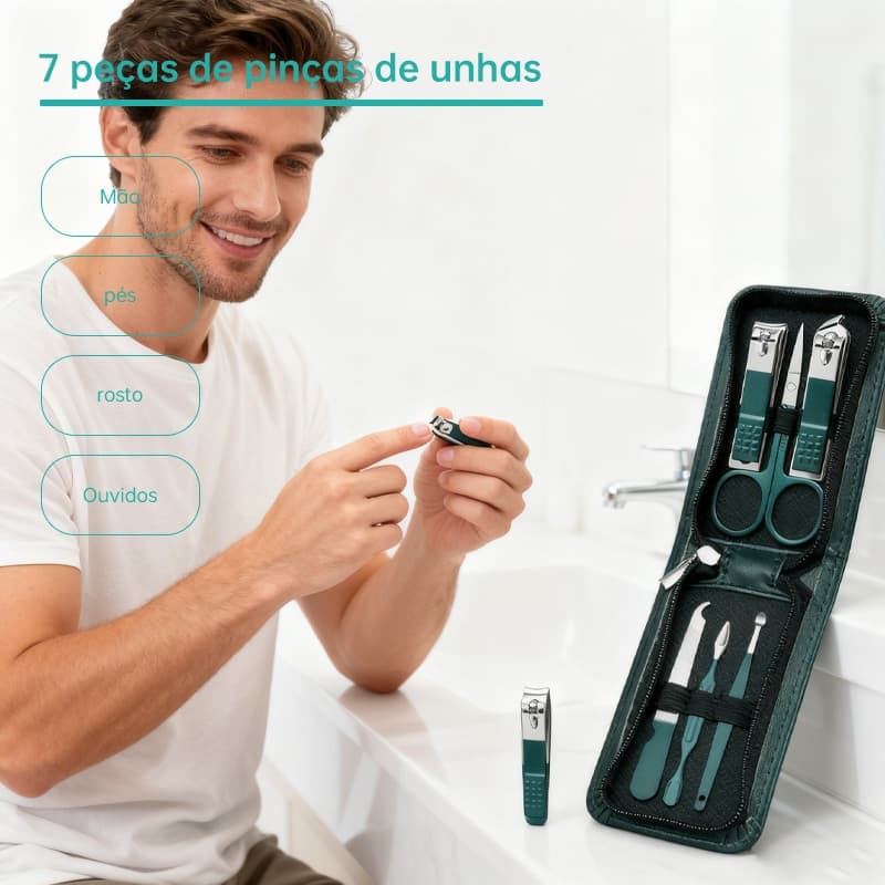Kit de Manicure 7 em 1 Estojo Zíper Ferramentas para Unhas