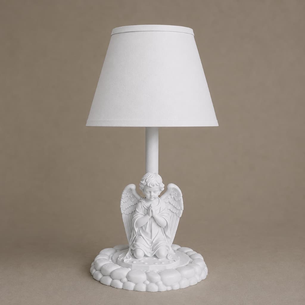 Luminária Anjo em Oração Infantil Religiosa 28cm Decoração Quarto Bebê Presente Batizado Anjinho Branco