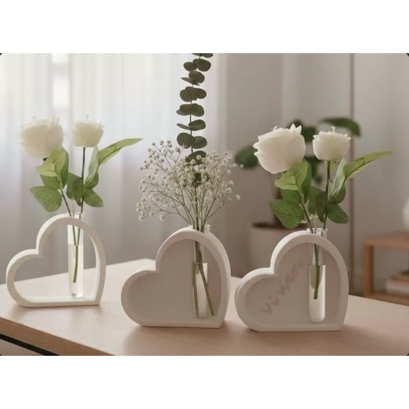 kit 3 Vasos Decorativo Flores Coração
