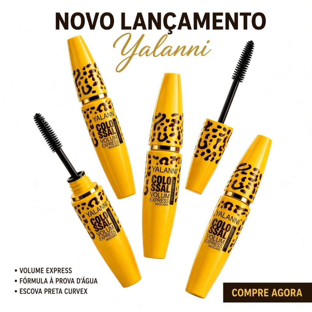 Máscara de Cílios Yalanni New Cat Eyes Volume Colossal Efeito Felino Preto Intenso Longa Duração
