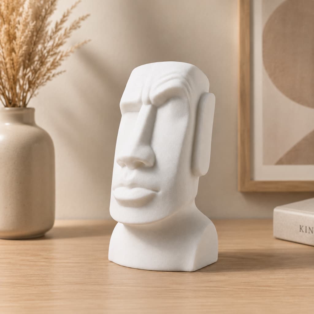 Estátua Moai Sobrancelha Erguida | Decoração Criativa Moderna para Mesa e Escritório Enfeite