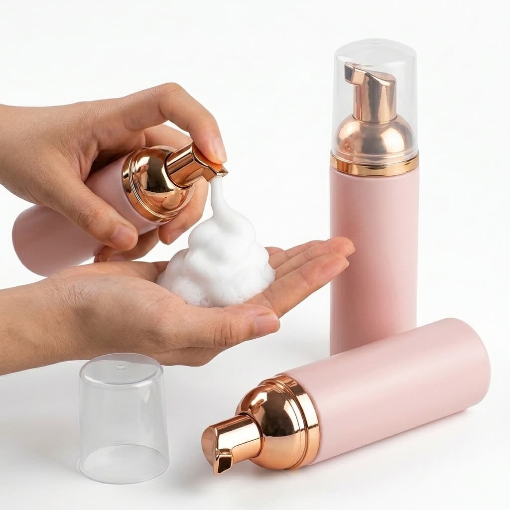 Frasco Rosa Pump Espumador Skin Care Limpeza Facial Cílios Sabonete  50 ML