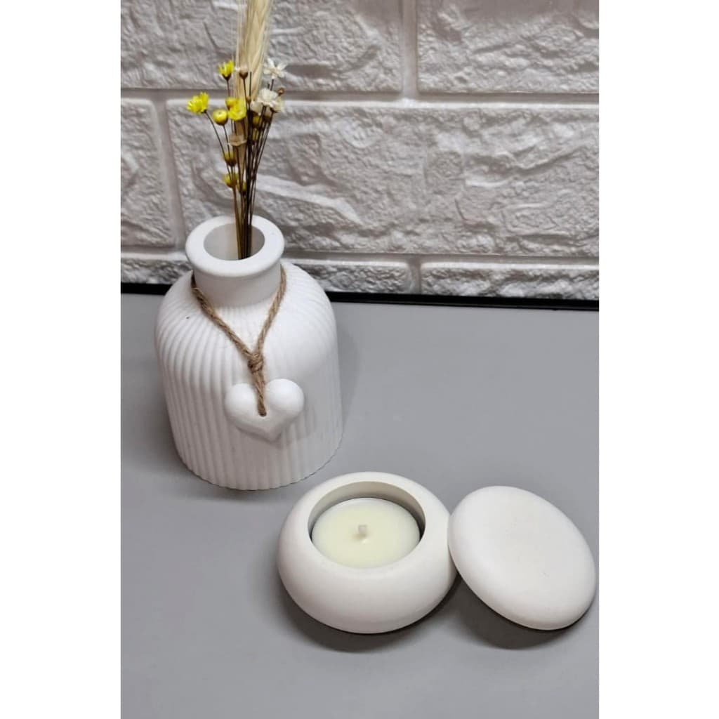 Rechaud Vela aromática + Porta Vela com Tampa Resina Ecológica Candelabro Decoração Casa Quarto Sala