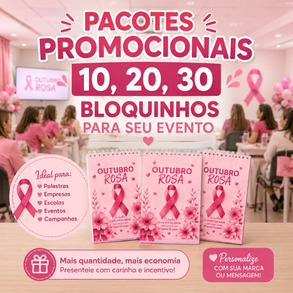 Kit Bloquinhos Outubro Rosa Personalizados com Caneta | Lembrancinha para Eventos e Empresas | Brinde Personalizado