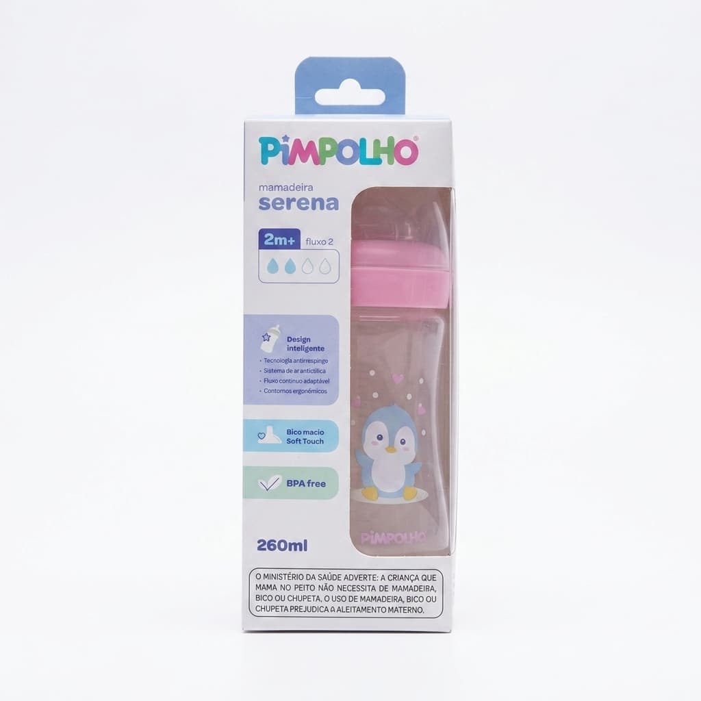 Mamadeira Serena Pimpolho 260ml com Bico Soft Touch Anticólica