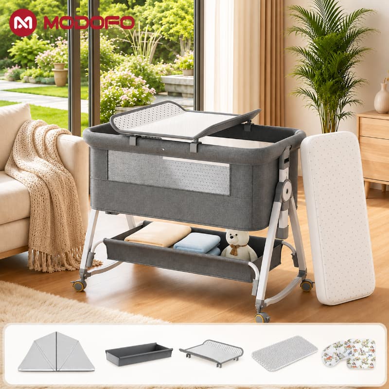 Kiumo Berço Portátil Bebê Multifuncional Moisés Co-Sleeper com Mosquiteiro Trocador e Cesto 0 a 3 Anos
