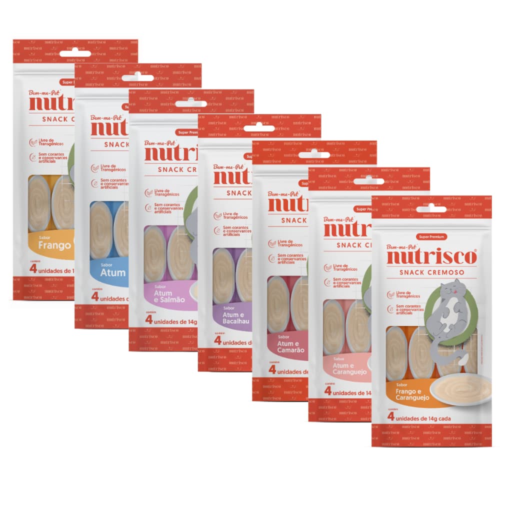 Nutrisco Petisco Úmido Cremoso Para Gatos Kit Com 7 Pacotes, um de cada sabor