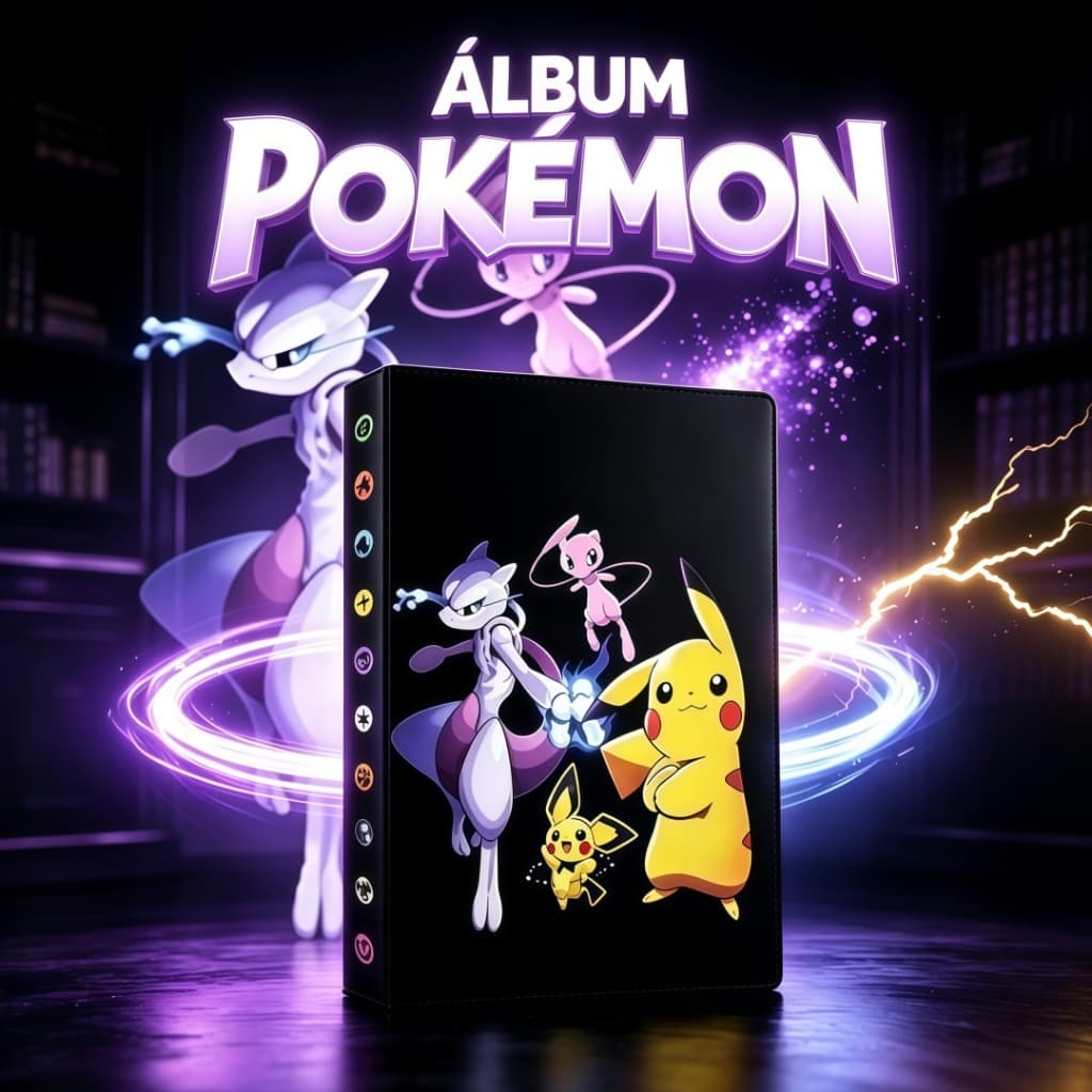 Álbum Pokémon 240 Cartas Porta Cards TCG Mewtwo Mew Pikachu 30 Folhas para Cartas Colecionáveis