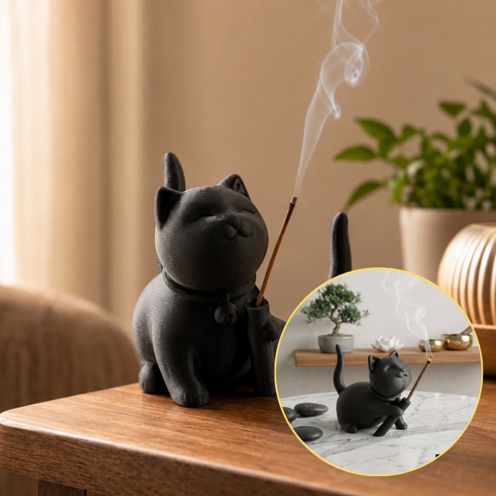 Incensário Gatinho Porta Incenso Vareta Decorativo Minimalista Moderno Aromaterapia Zen Relaxante 3D