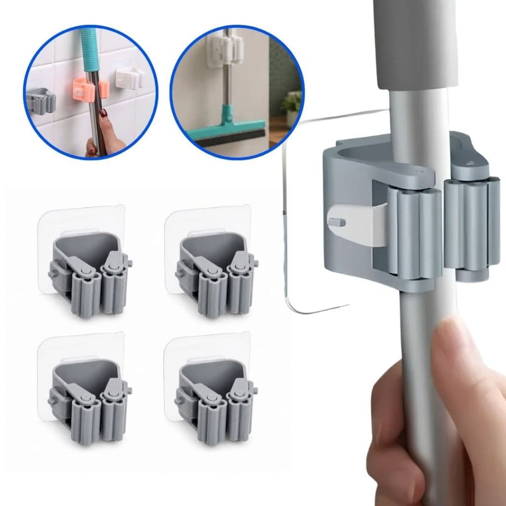 Kit 4 Suporte Único Parede Pendurar Vassoura Rodo Auto Adesivo Até 3kg