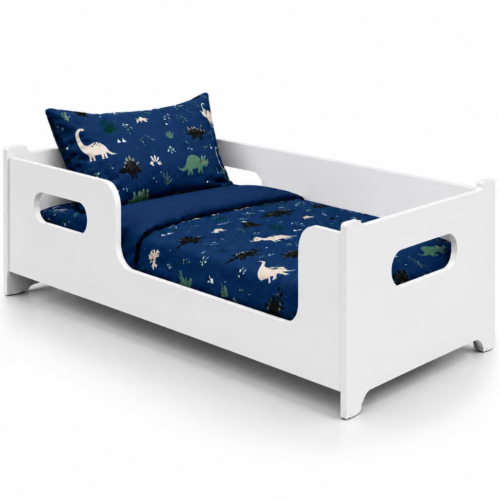 Cama Infantil Montessoriana Encanto Rosa Branco Sem Colchão MDF Para Quarto Menino Menina Com Grade de Proteção