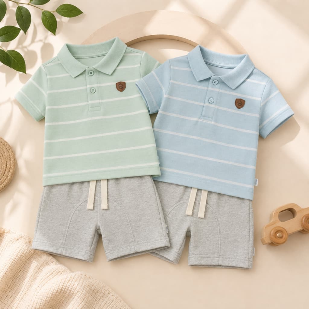 Conjunto Infantil para meninos Camisa Gola Polo  + Bermuda Moletom com cordão