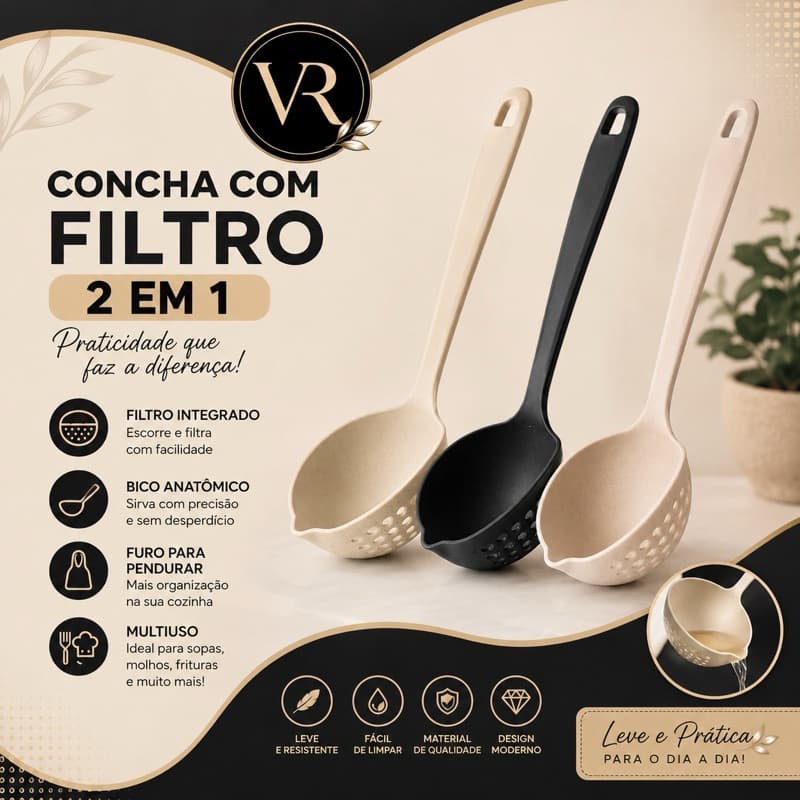 Concha Escumadeira 2 em 1 Para Feijão Sopa Caldos