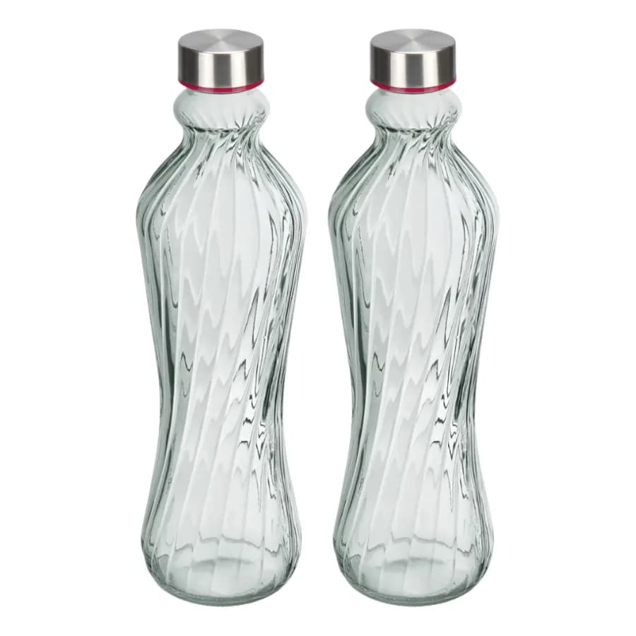 Garrafa de vidro premium de 1 litro com tampa hermética de aço inoxidável para água, sucos e leite