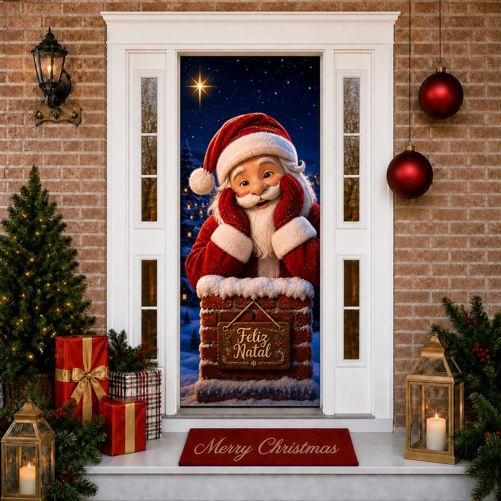 Capa Para Porta Painel De Mesa 50x50 Natal Papai Noel