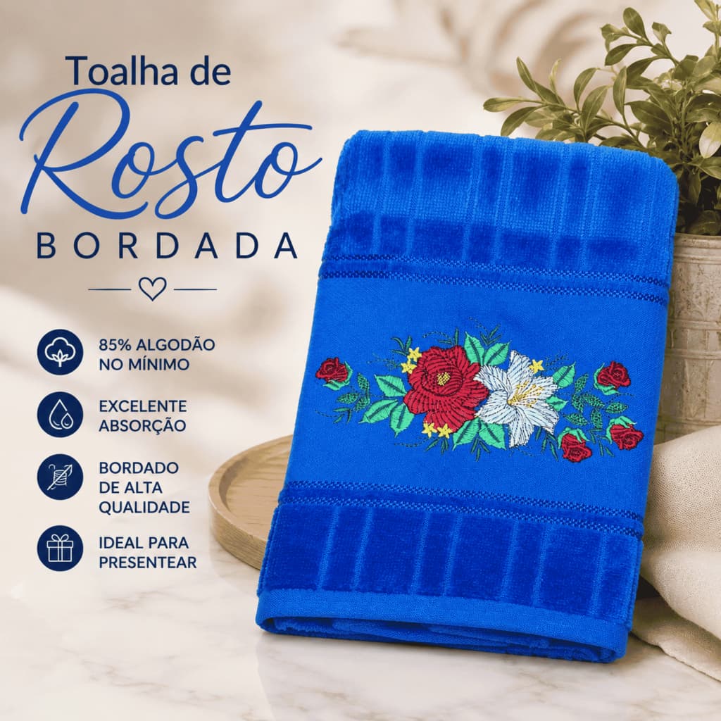 Toalhas Rosto Dohler com Bordado Rosas Vermelhas e Lírio