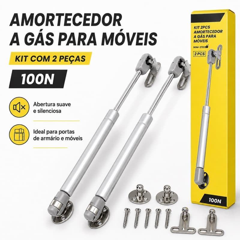 Kit Amortecedor a Gás 100N para Móveis Armário Porta Basculante Pistão Mola 2 ou 4 Peças