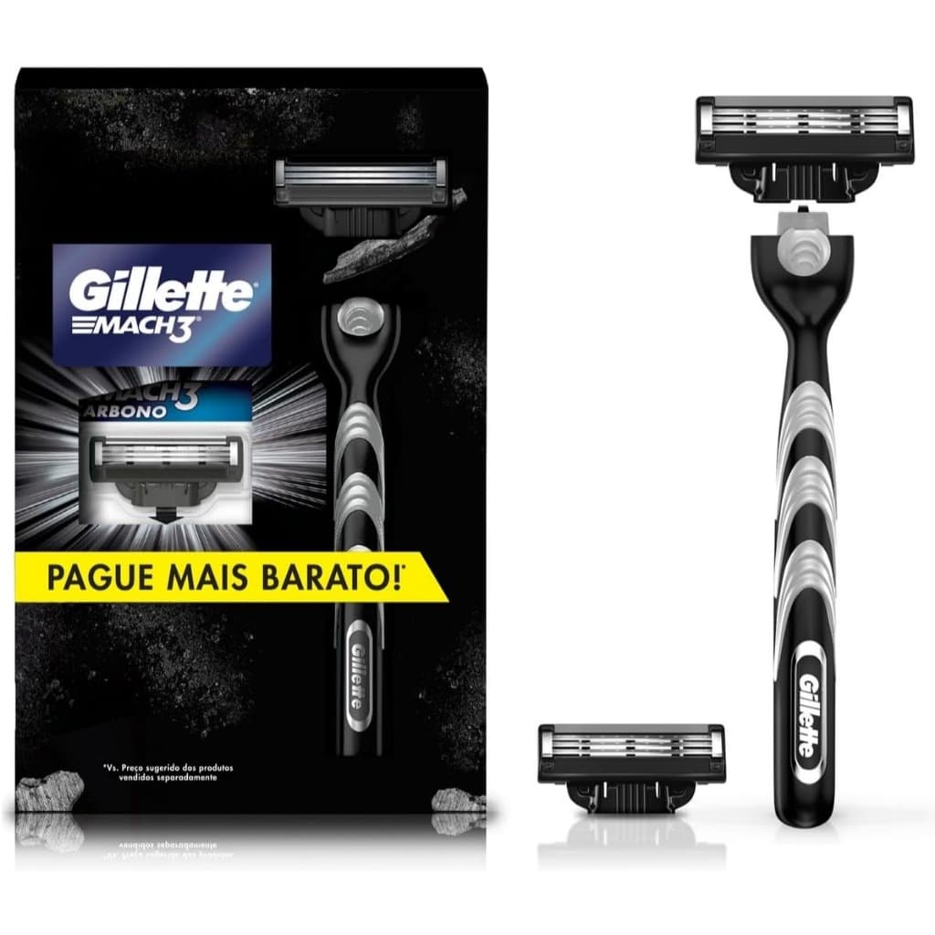 Kit 1 Aparelho Recarregável + 2 Carga para Barbear Gillette Mach3 Carbono - Original
