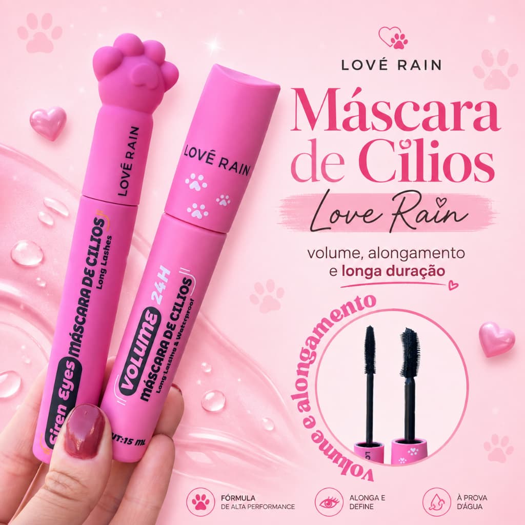 Máscara de Cílios Gatinho Cat Omg Love Rain Alongamento Volume Resistente a Água