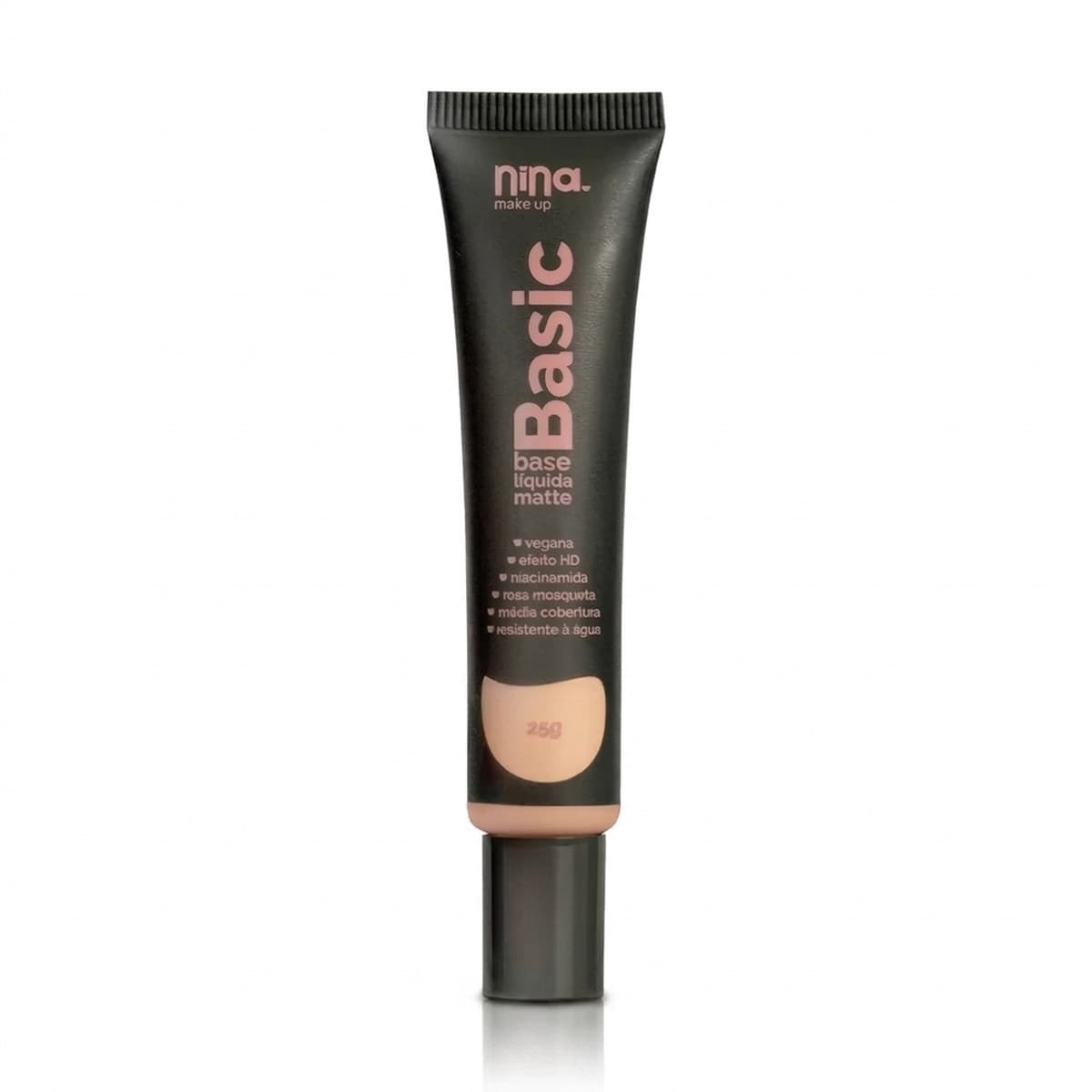 Base Líquida Matte Basic Nina Cor 01 acabamento matte cobertura natural e toque confortável para