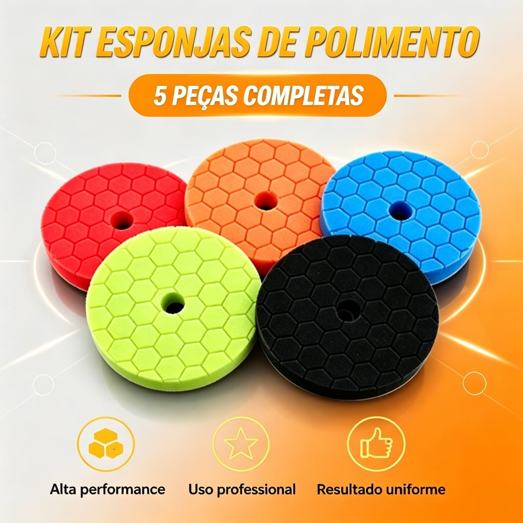 Kit 5 esponjas de polimento automotivo discos para politriz remove riscos brilho acabamento profissional