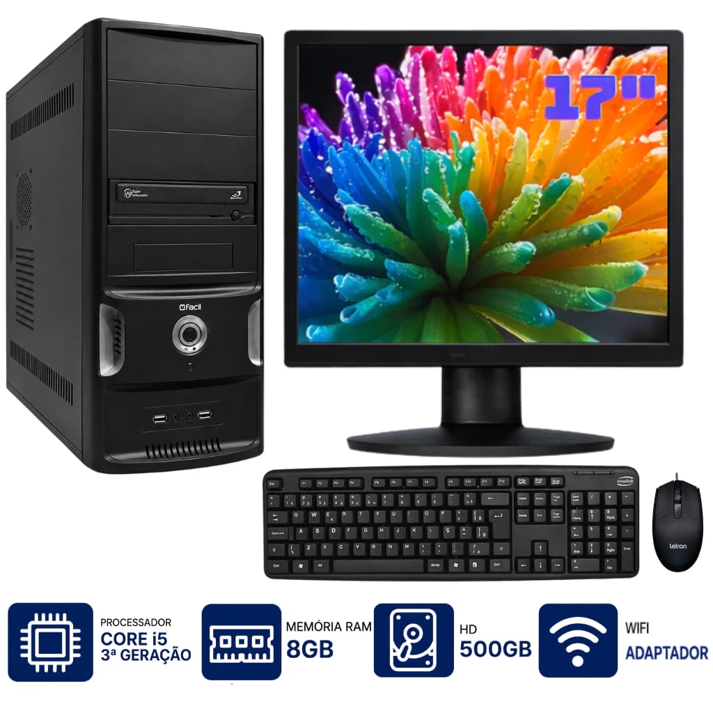 Computador Facil Completo Core i5 de 3ª Geração 500gb HD 8GB Ddr3 Ram Tela 17" Teclado Mouse Wifi