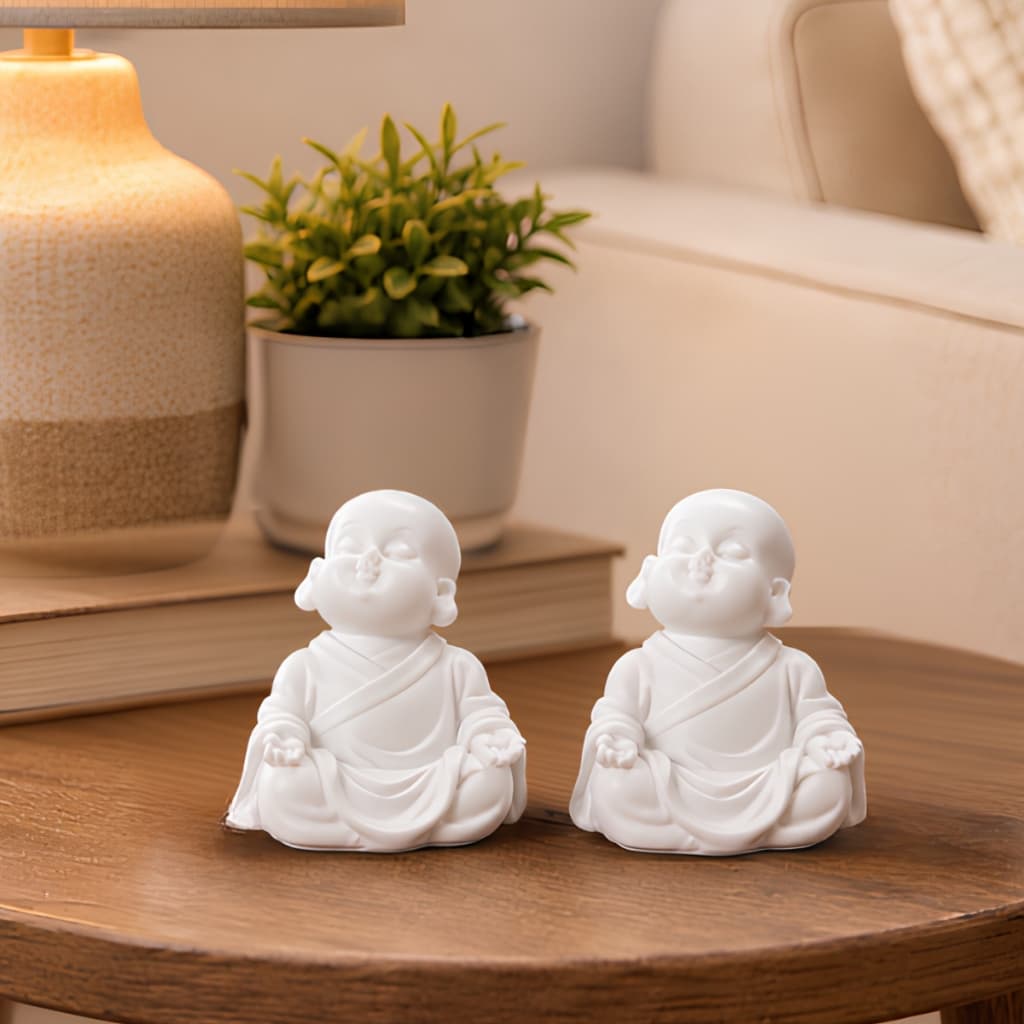 Kit 2 Mini Budas Monges Estátuas Decorativas para Casa Jardim e Decoração Zen