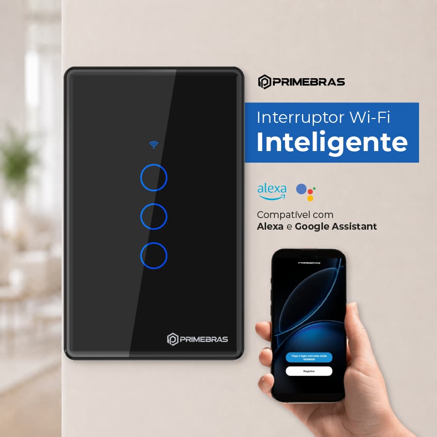 Interruptor Touch 3 Botões Wi-Fi TP1003 Preto