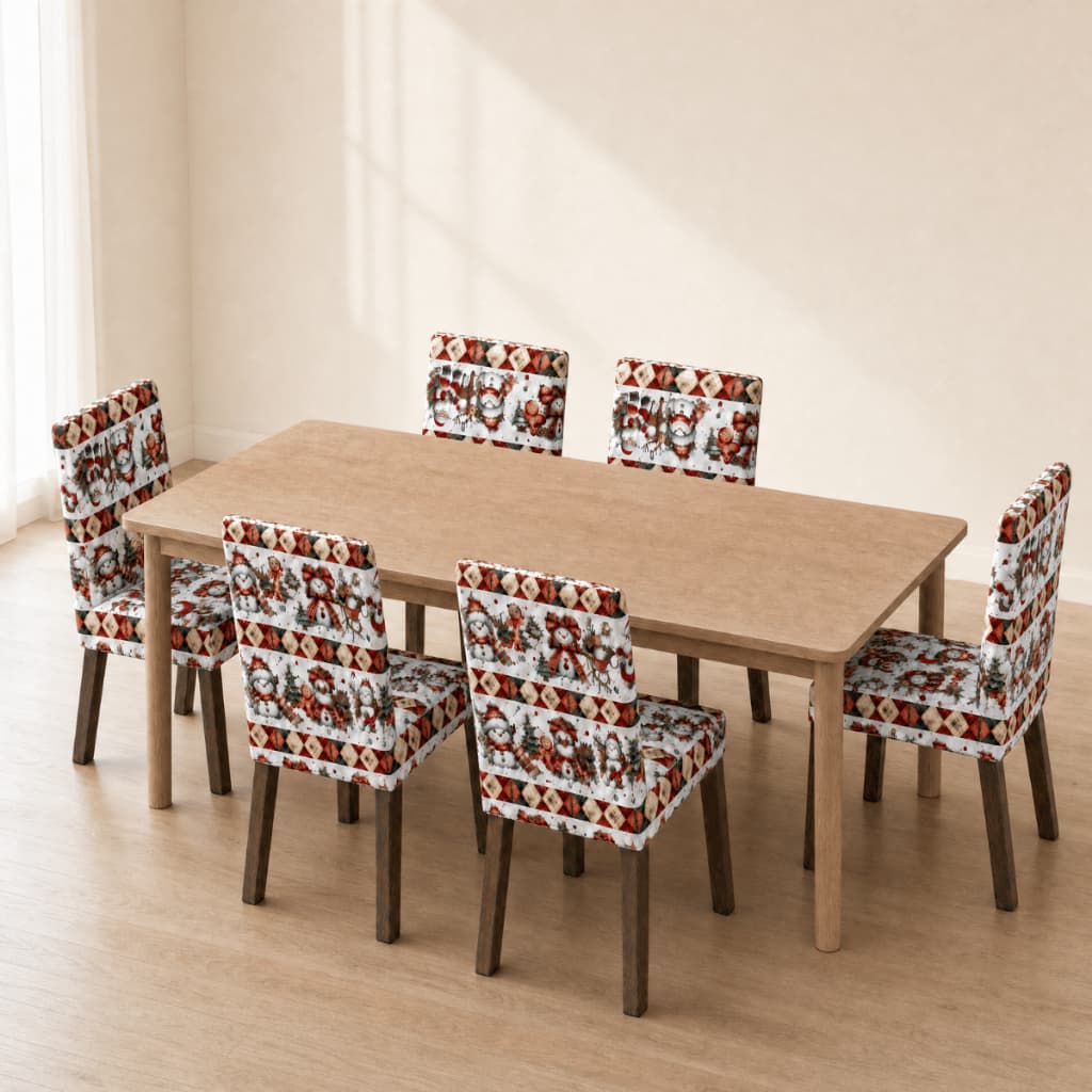 Kit 6 Capa De Cadeira Mesa Jantar Estampada Decoração de Natal Exclusiva Malha Elástica Coladinha