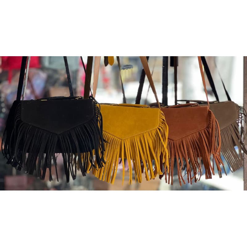 Bolsa de franja feminina quadrada de mão e transversal
