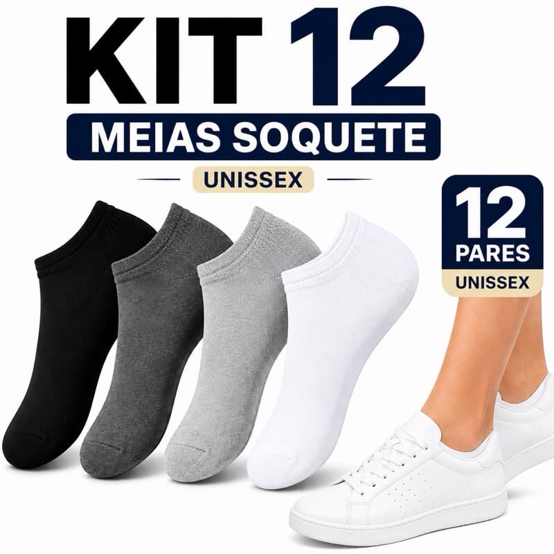Kit 12 Pares Meias Soquete Cano curto Invisível