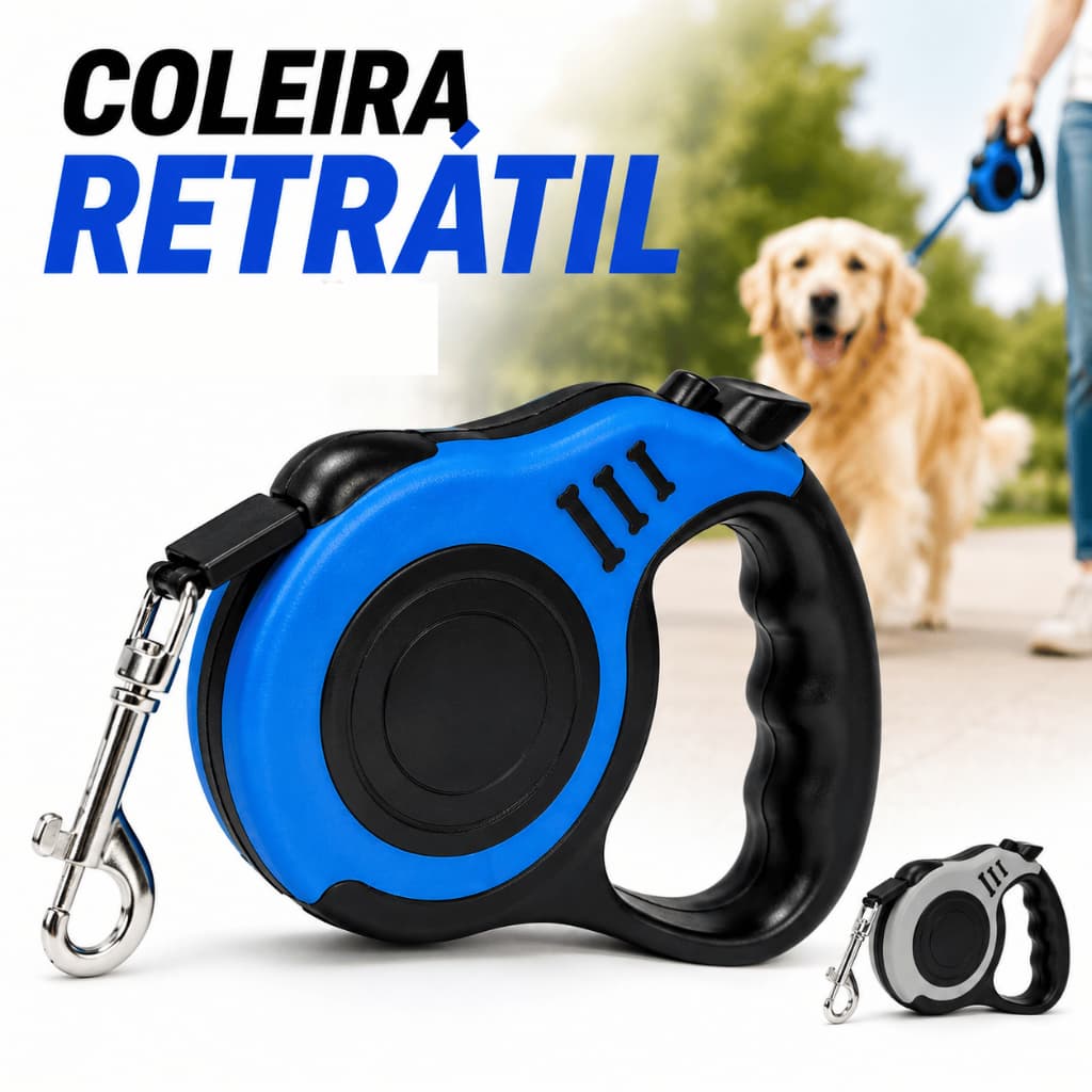 Coleira Retrátil para Cachorro e Gato 3 Metros Guia Automática com Trava