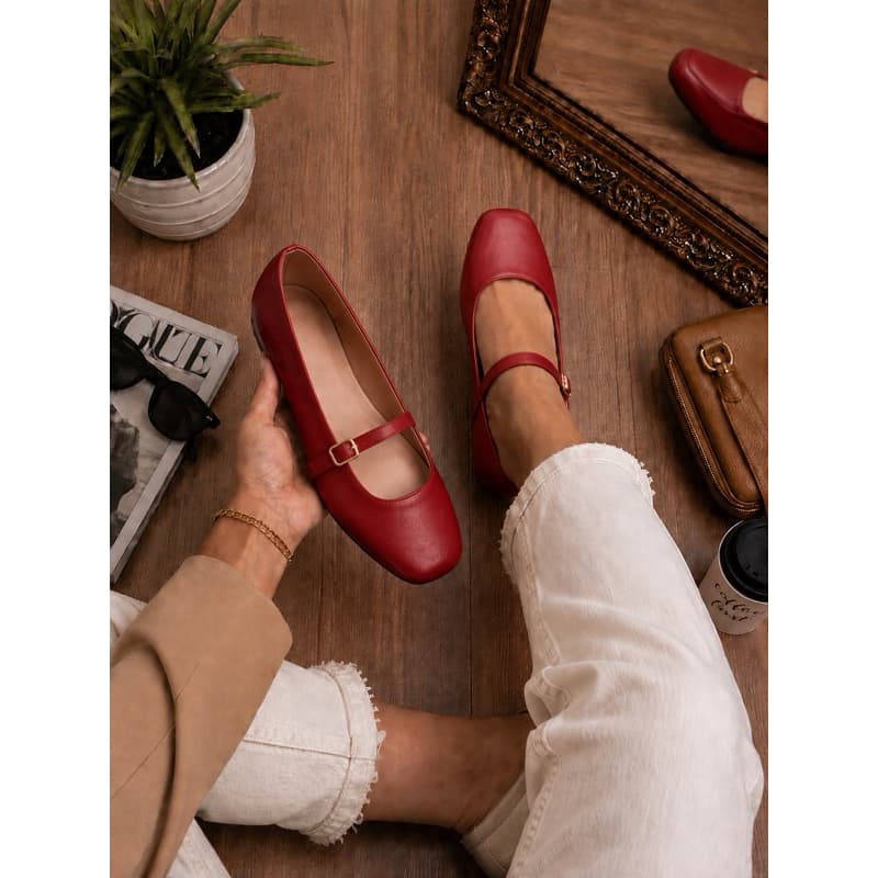 Sapatilha Mocassim   Boneca Confortável Estilosa Feminina com Fivela  Mary Jane Vermelho do 33 ao 40