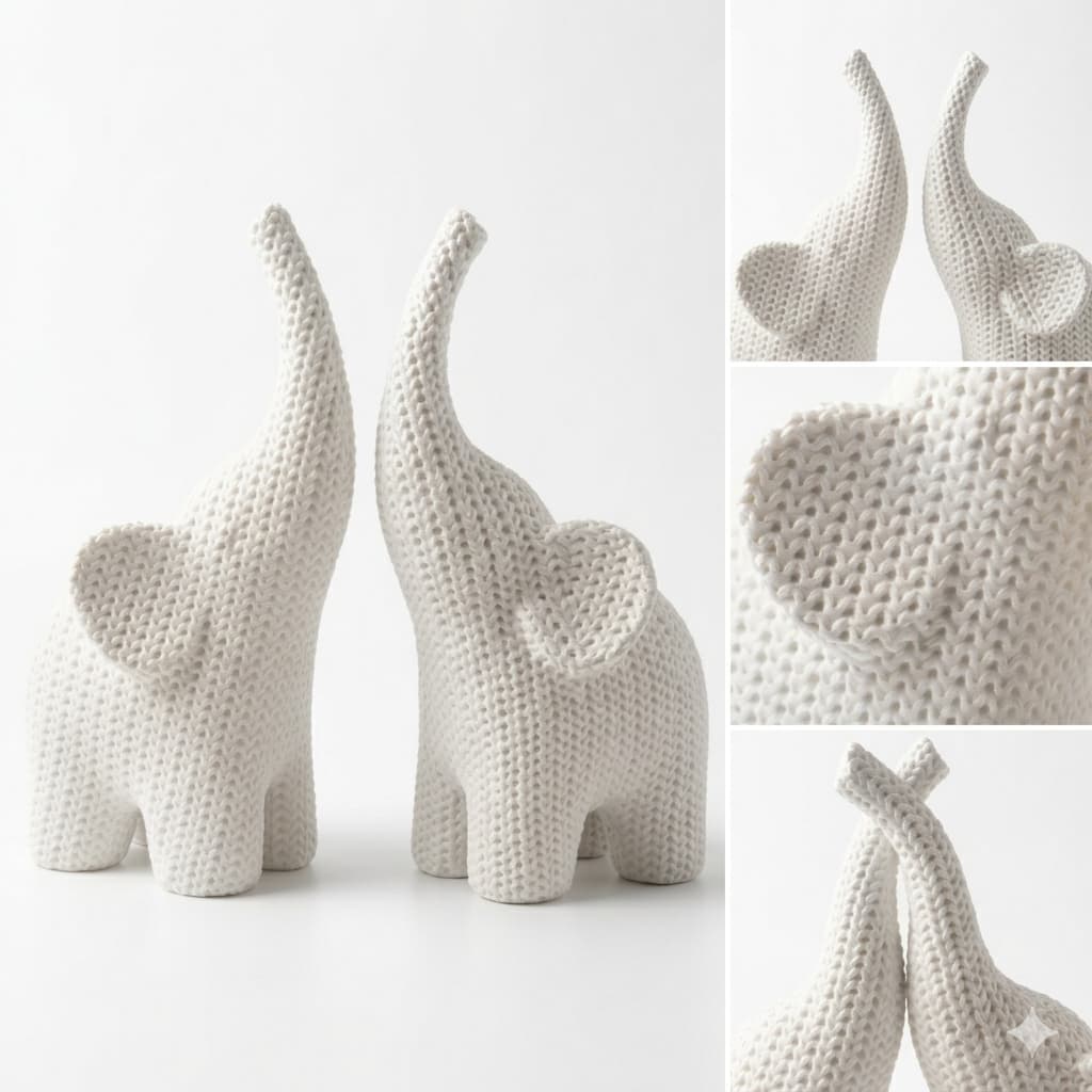 Kit 2 Elefantes Decorativos Crochê 3D Artesanal | Decoração Sala