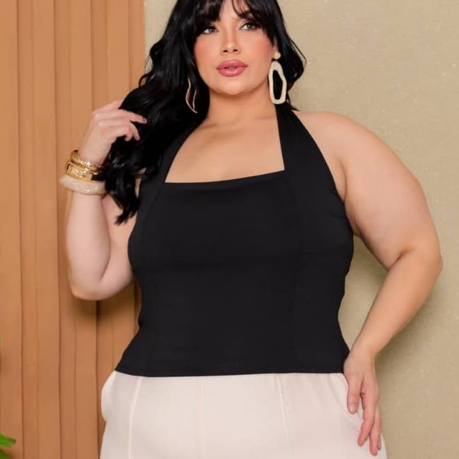 Top Halter plus GG ao G2 Femenino forro duplo alsa zero transparencia suplex premium Casual Verão