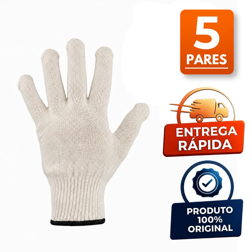 5 Pares Luva Tricotada 4 Fios Malha Algodão Grossa Resistente Construção Mecanica Jardinagem Transporte Obra Industria
