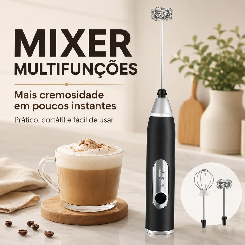 Batedor Misturador Mixer Multifuncional Elétrico para Bebidas Leite 2 em 1