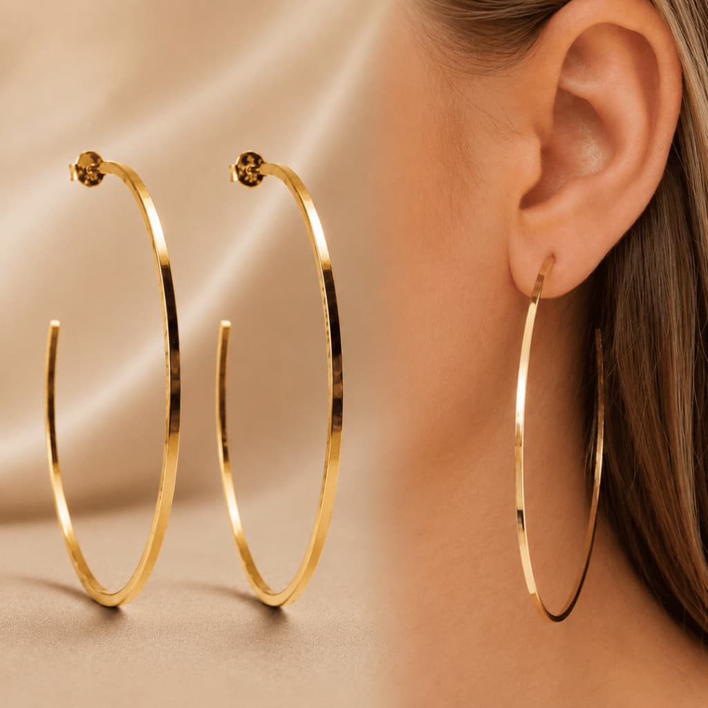 Brinco de Argola Fio Grande Folheada Ouro 18K Antialérgico - 8cm SEMI JOIA Feminino Moda