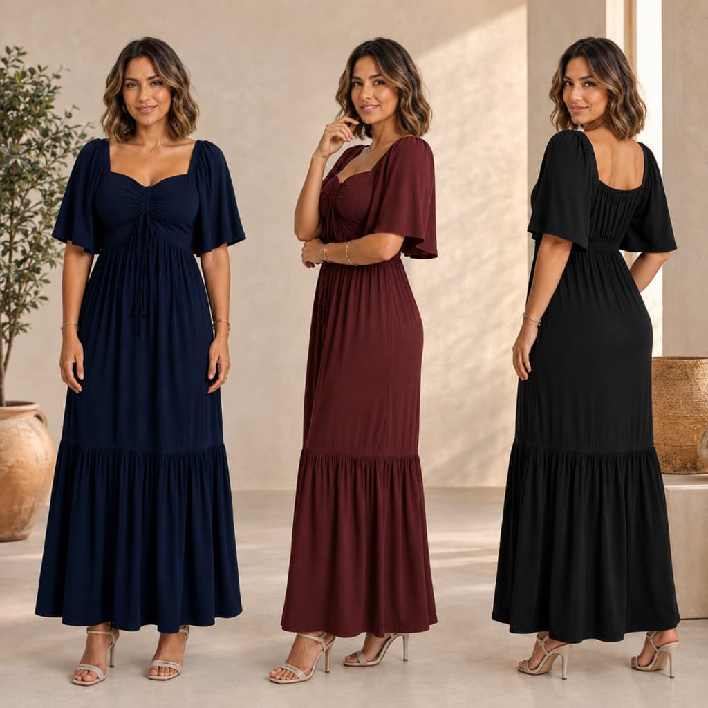 Vestido Feminino Longo Elegante Moda Evangélica Social Confortável Casual Duna Manga Soltinha Festa Culto Casamento ´