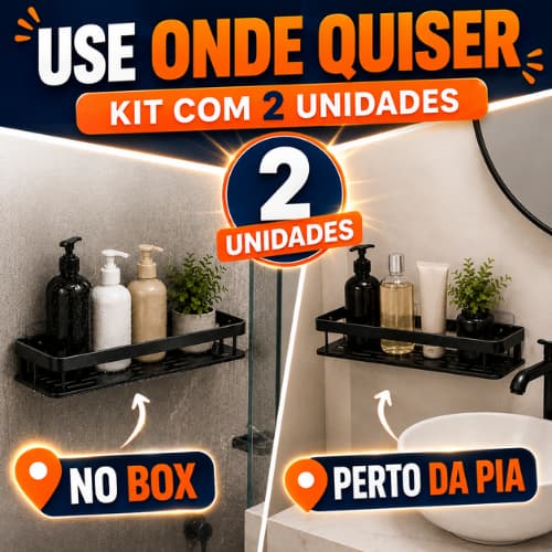 2 Uni Prateleira Banheiro Sem Furo Organizador Box Shampoo Alumínio Preto